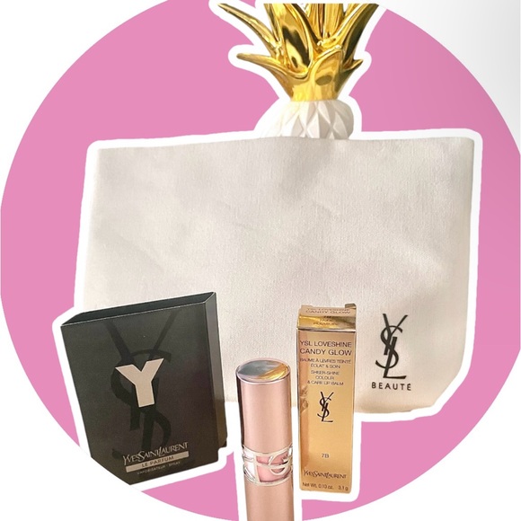 YSL NIB 3Pc Trousse Pouch, Candy Glaze Lipstick & Sample Y Parfum spray - Picture 7 of 14